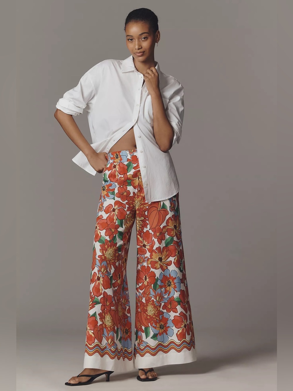 FARM Rio x Anthropologie Linen Blend Wide Leg Floral Pants Size XL NWT - Picture 2 of 6